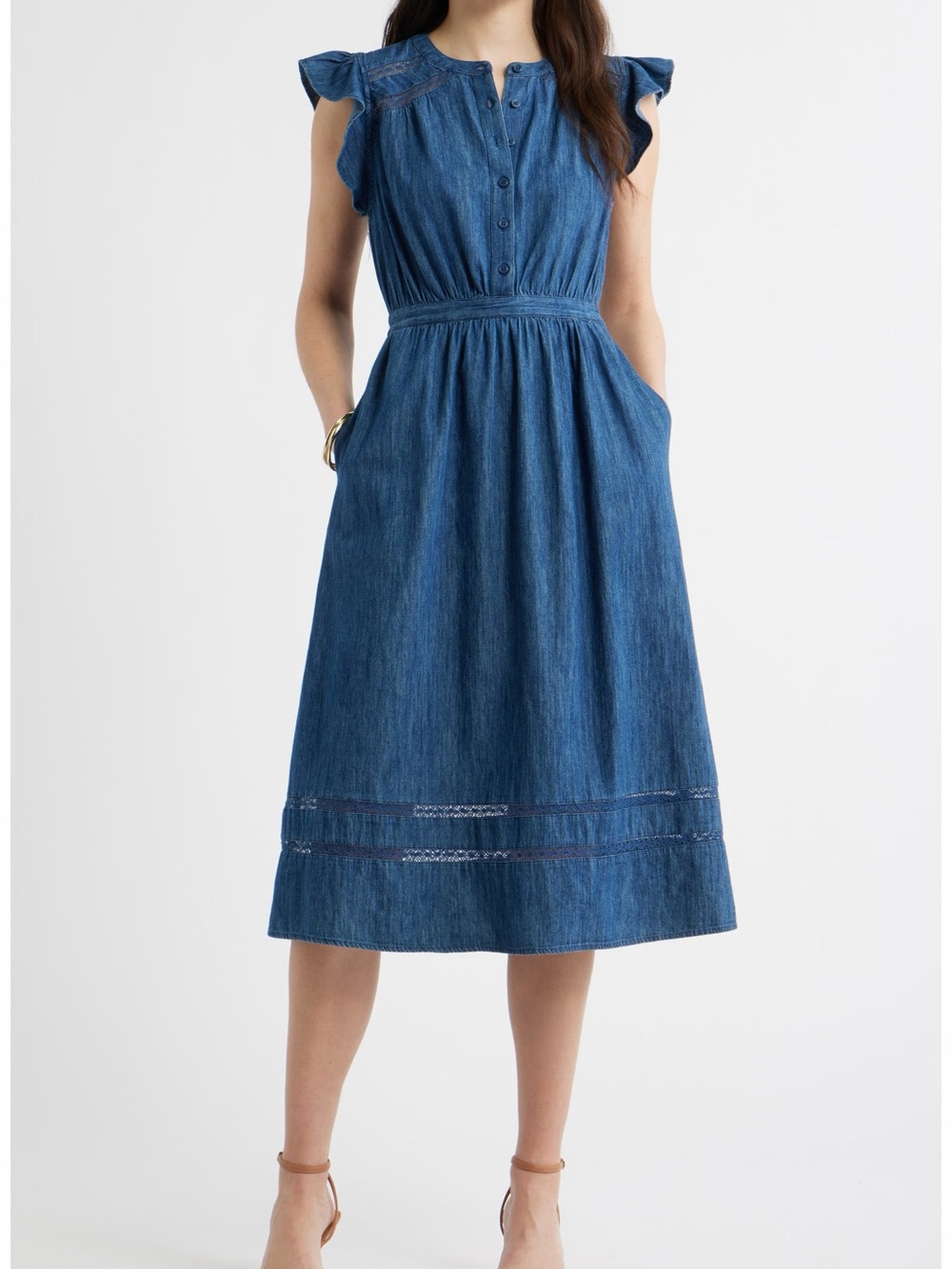 Caslon Women's Flutter Sleeve Chambray Dress